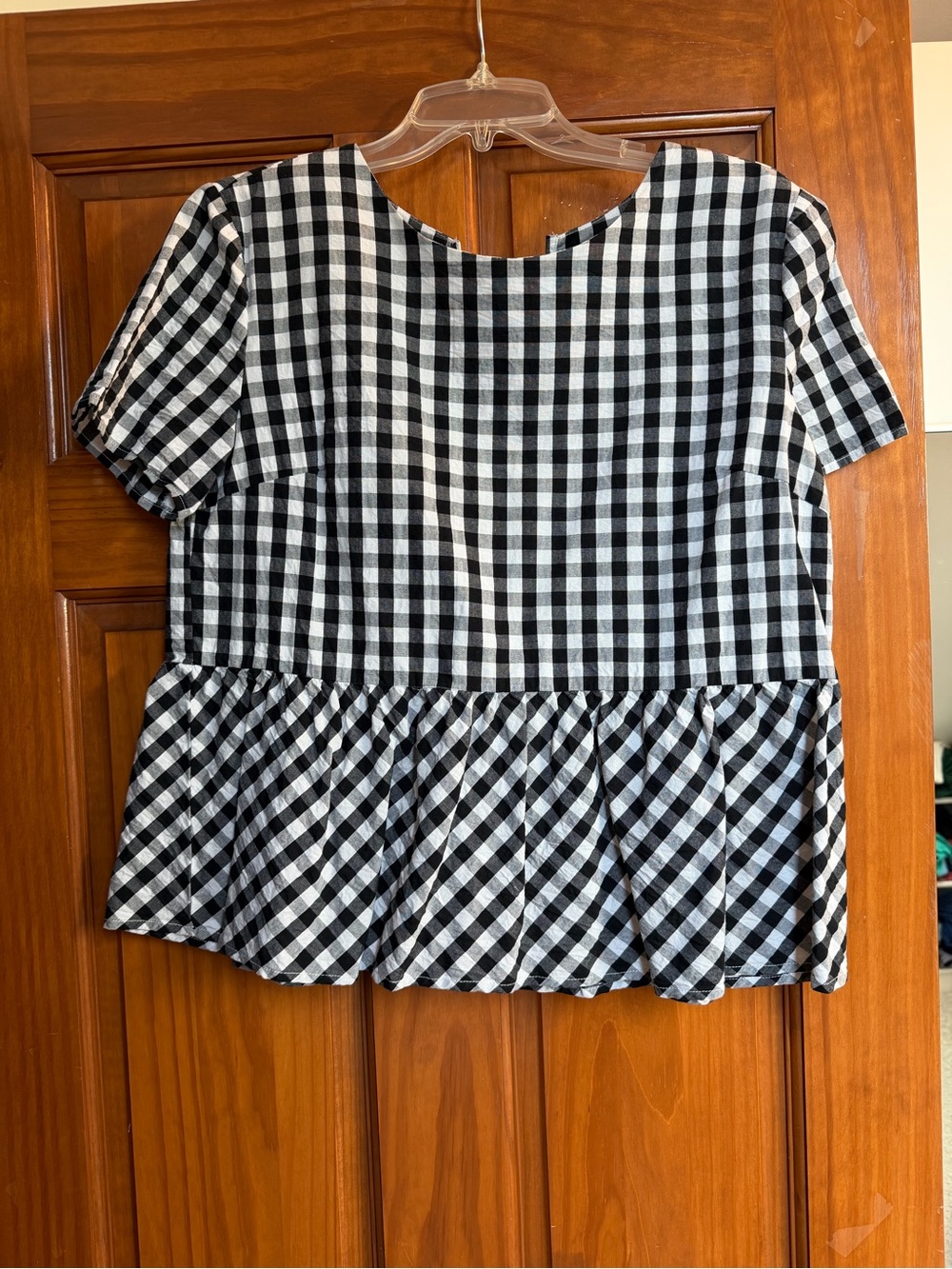 Source Unknown Black and White Gingham Peplum Blouse
